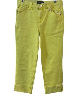 Democracy Women’s Lime Yellow High Rise Cropped Cuffed Jeans Size 2